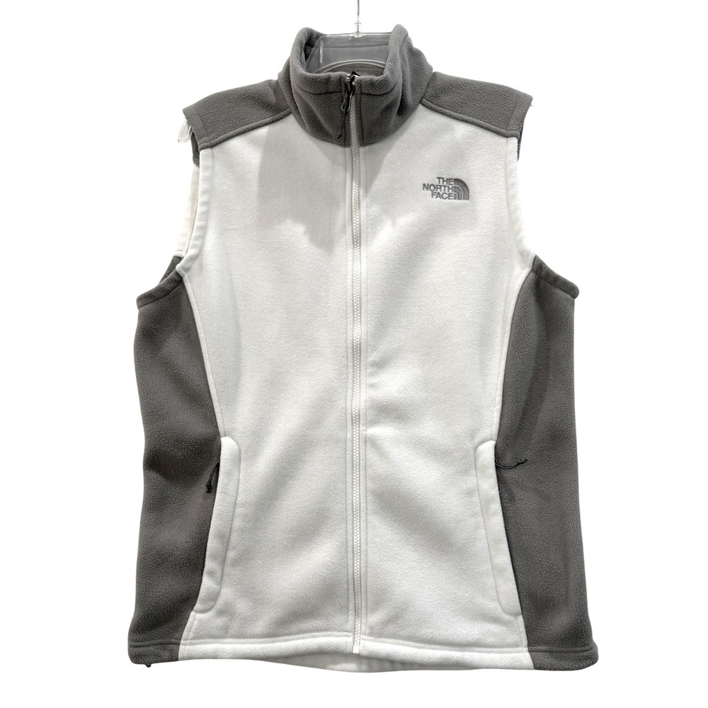 The North Face Womens Fleece Vest XL White Grey Colorblock Full Zip